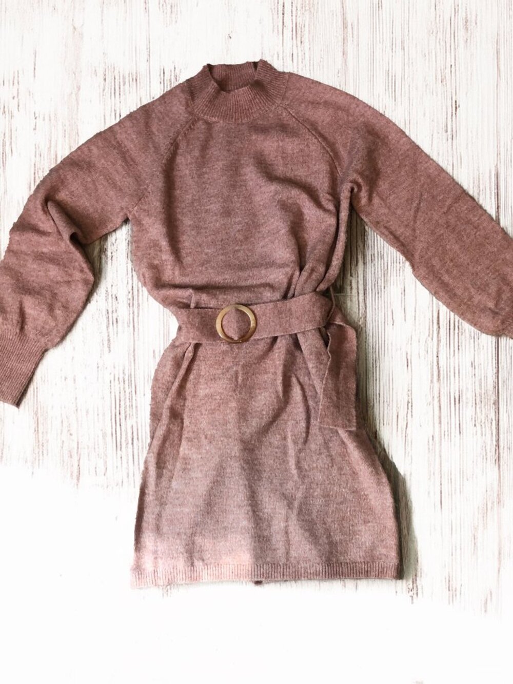 Lauren Conrad Mock Neck Sweater Dress Belted Cozy Knit Peach  Women's Medium